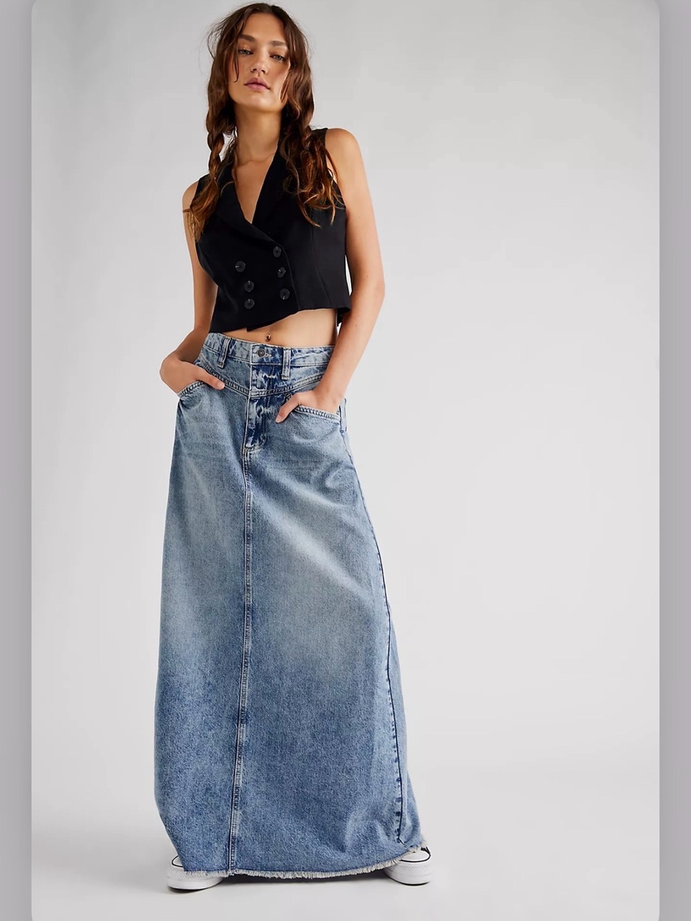 FREE PEOPLE We The Free Come As You Are Denim Maxi Skirt